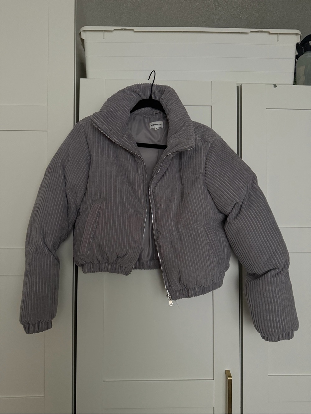 superdown Gray Corduroy Cropped Puffer Jacket